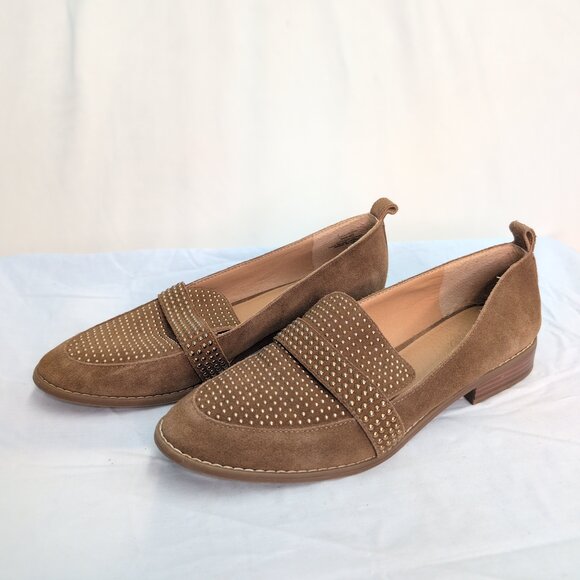 Crown Vintage Tan Suede Studded Loafers, Size 9 - Picture 2 of 10